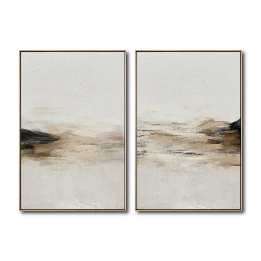 Set Cuadros Decorativos Abstracto Negro Arena 2 - 261 - Diptico Moderno y Minimalista Arte Estilo Nordico en Tonos Beige y Negro