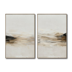 Set Cuadros Decorativos Abstracto Negro Arena 2 - 261 - Diptico Moderno y Minimalista Arte Estilo Nordico en Tonos Beige y Negro