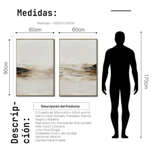 Set Cuadros Decorativos Abstracto Negro Arena 2 - 261 - Diptico Moderno y Minimalista Arte Estilo Nordico en Tonos Beige y Negro