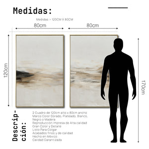 Set Cuadros Decorativos Abstracto Negro Arena 2 - 261 - Diptico Moderno y Minimalista Arte Estilo Nordico en Tonos Beige y Negro
