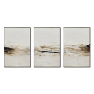 Set Cuadros Decorativos Abstracto Negro Arena 2-261 - Triptico Moderno y Minimalista Arte Estilo Nordico en Tonos Beige y Negro