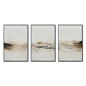 Set Cuadros Decorativos Abstracto Negro Arena 2-261 - Triptico Moderno y Minimalista Arte Estilo Nordico en Tonos Beige y Negro