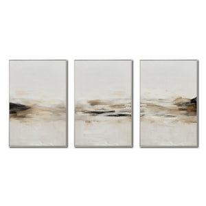 Set Cuadros Decorativos Abstracto Negro Arena 2-261 - Triptico Moderno y Minimalista Arte Estilo Nordico en Tonos Beige y Negro