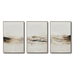 Set Cuadros Decorativos Abstracto Negro Arena 2-261 - Triptico Moderno y Minimalista Arte Estilo Nordico en Tonos Beige y Negro