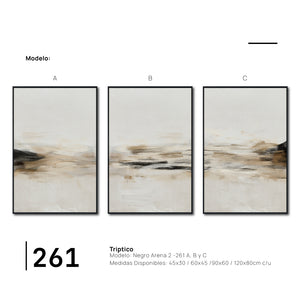 Set Cuadros Decorativos Abstracto Negro Arena 2-261 - Triptico Moderno y Minimalista Arte Estilo Nordico en Tonos Beige y Negro