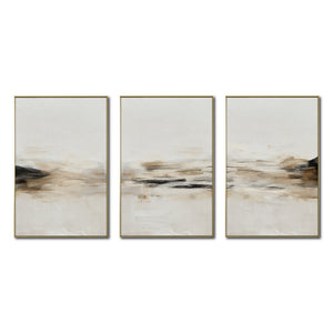 Set Cuadros Decorativos Abstracto Negro Arena 2-261 - Triptico Moderno y Minimalista Arte Estilo Nordico en Tonos Beige y Negro