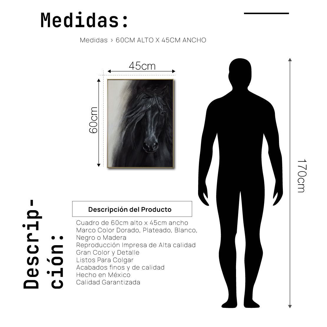 Cuadro Decorativo Abstracto Negro Arena 2-262 - Caballo Negro Arte Moderno Estilo Boho en tonos Neutros