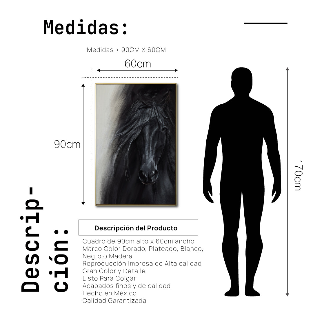 Cuadro Decorativo Abstracto Negro Arena 2-262 - Caballo Negro Arte Moderno Estilo Boho en tonos Neutros