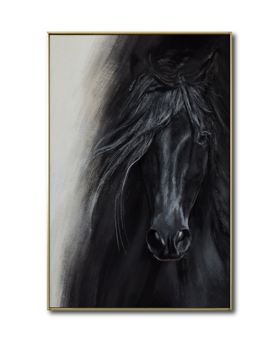 Cuadro Decorativo Abstracto Negro Arena 2-262 - Caballo Negro Arte Moderno Estilo Boho en tonos Neutros