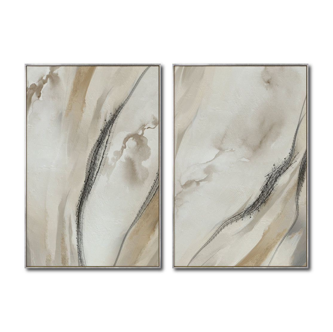 Set Cuadros Decorativos Abstracto Negro Arena 2 - 263- Diptico Moderno y Elegante Arte Minimalista Estilo Nordico en Tonos Neutros