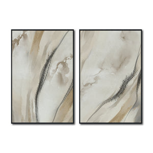 Set Cuadros Decorativos Abstracto Negro Arena 2 - 263- Diptico Moderno y Elegante Arte Minimalista Estilo Nordico en Tonos Neutros