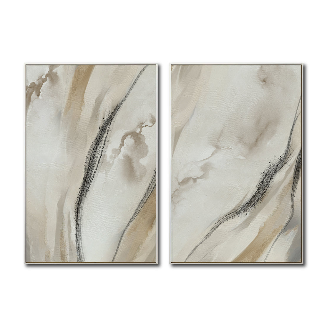 Set Cuadros Decorativos Abstracto Negro Arena 2 - 263- Diptico Moderno y Elegante Arte Minimalista Estilo Nordico en Tonos Neutros