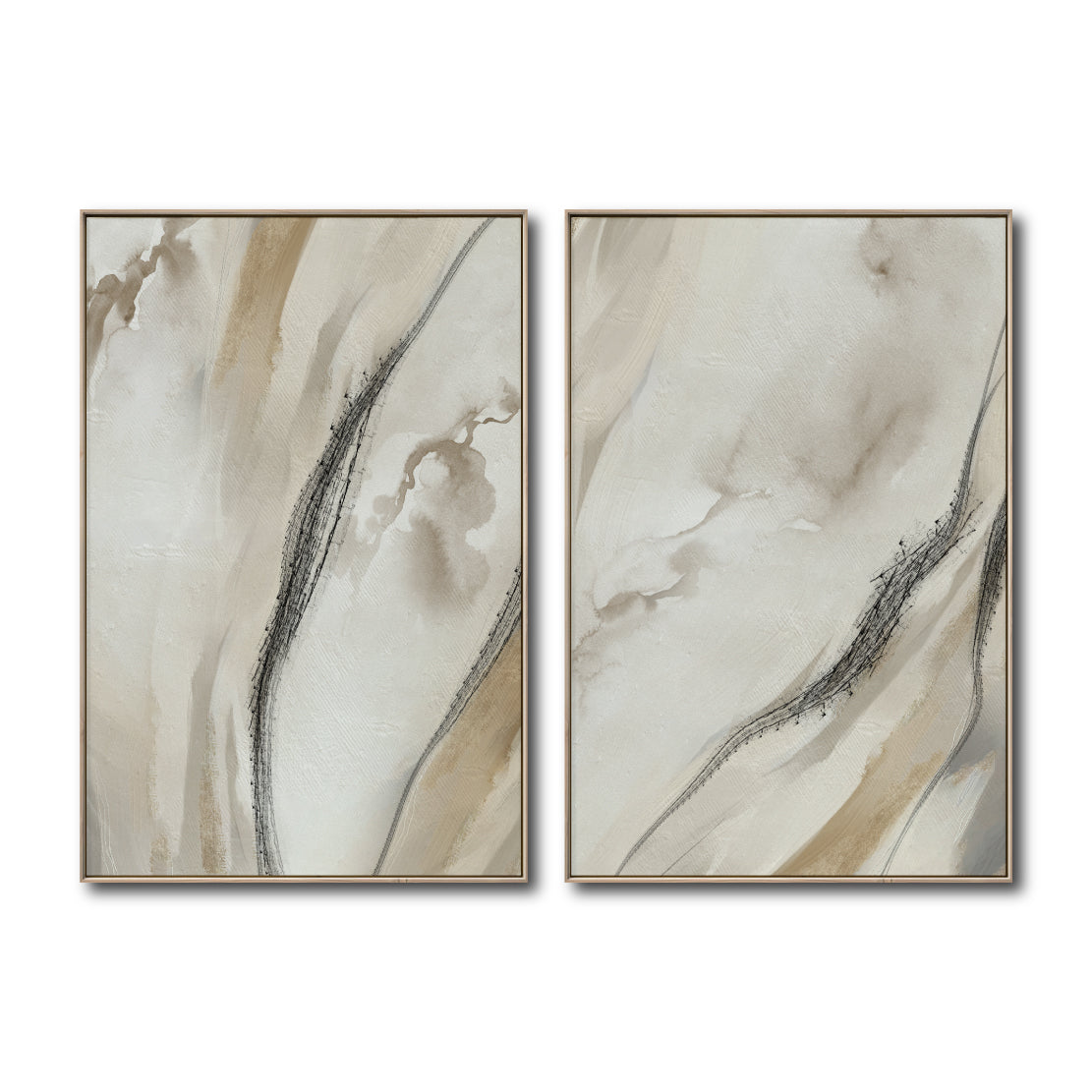 Set Cuadros Decorativos Abstracto Negro Arena 2 - 263- Diptico Moderno y Elegante Arte Minimalista Estilo Nordico en Tonos Neutros