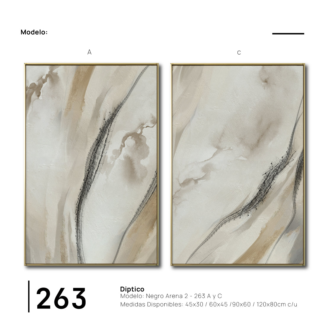 Set Cuadros Decorativos Abstracto Negro Arena 2 - 263- Diptico Moderno y Elegante Arte Minimalista Estilo Nordico en Tonos Neutros