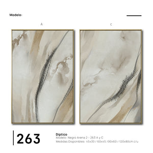 Set Cuadros Decorativos Abstracto Negro Arena 2 - 263- Diptico Moderno y Elegante Arte Minimalista Estilo Nordico en Tonos Neutros