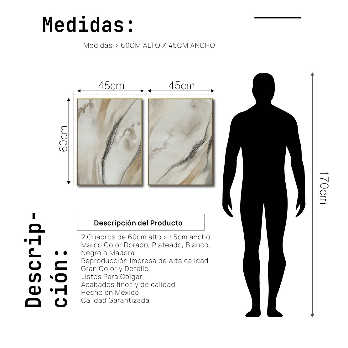 Set Cuadros Decorativos Abstracto Negro Arena 2 - 263- Diptico Moderno y Elegante Arte Minimalista Estilo Nordico en Tonos Neutros