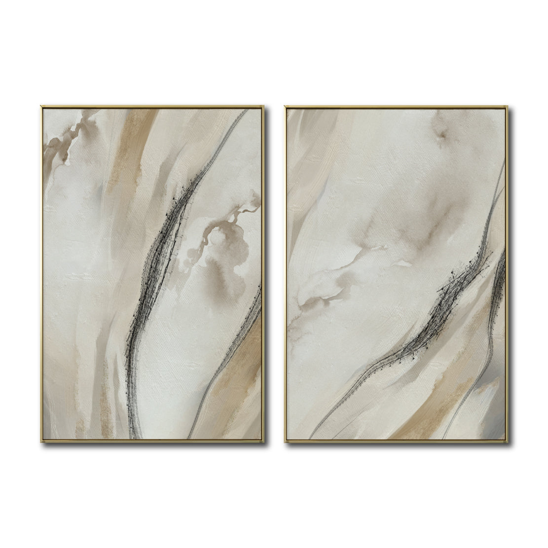 Set Cuadros Decorativos Abstracto Negro Arena 2 - 263- Diptico Moderno y Elegante Arte Minimalista Estilo Nordico en Tonos Neutros