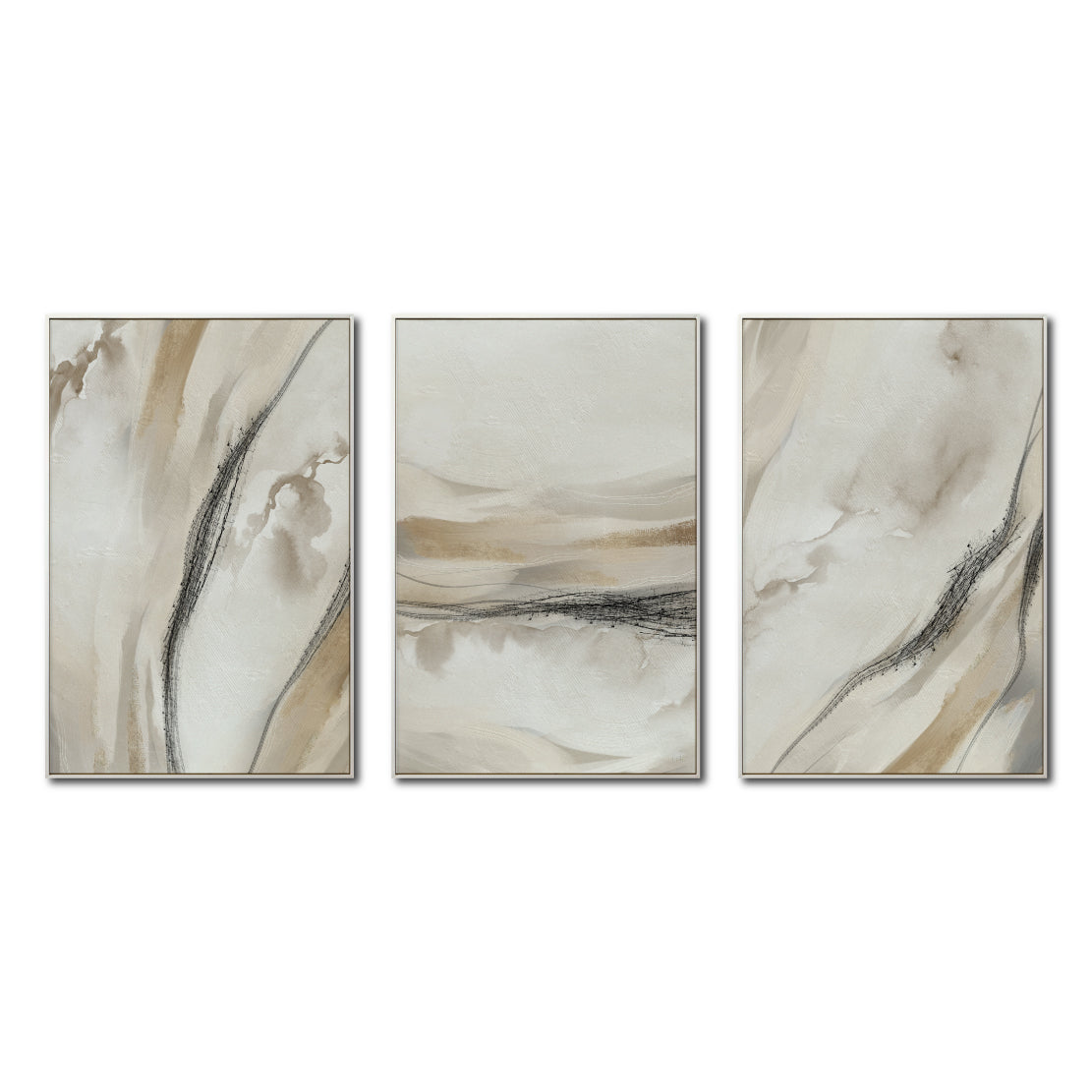 Set Cuadros Decorativos Abstracto Negro Arena 2 - 263 - Triptico Moderno y Elegante Arte Minimalista Estilo Nordico en Tonos Neutros