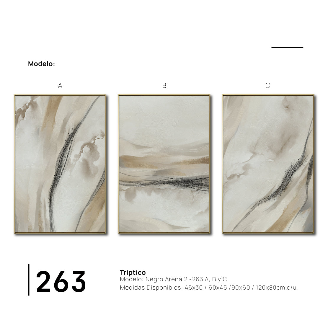 Set Cuadros Decorativos Abstracto Negro Arena 2 - 263 - Triptico Moderno y Elegante Arte Minimalista Estilo Nordico en Tonos Neutros