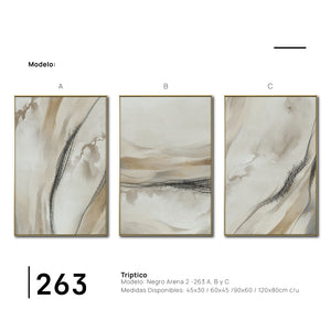Set Cuadros Decorativos Abstracto Negro Arena 2 - 263 - Triptico Moderno y Elegante Arte Minimalista Estilo Nordico en Tonos Neutros