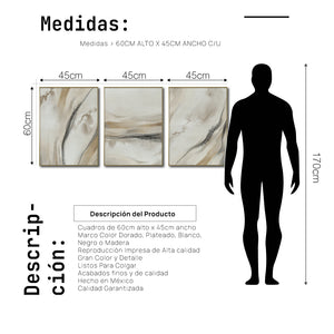 Set Cuadros Decorativos Abstracto Negro Arena 2 - 263 - Triptico Moderno y Elegante Arte Minimalista Estilo Nordico en Tonos Neutros