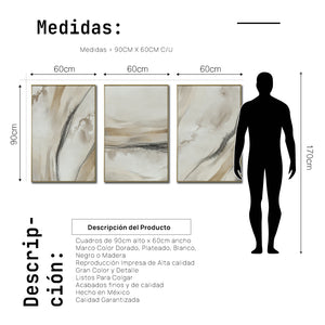Set Cuadros Decorativos Abstracto Negro Arena 2 - 263 - Triptico Moderno y Elegante Arte Minimalista Estilo Nordico en Tonos Neutros