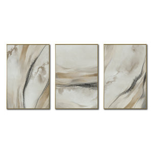 Set Cuadros Decorativos Abstracto Negro Arena 2 - 263 - Triptico Moderno y Elegante Arte Minimalista Estilo Nordico en Tonos Neutros