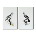 Cargar imagen en el visor de la galería, Set Cuadros Decorativos Abstracto Negro Arena 2 - 264 - Diptico Boceto de Pájaros Arte de Aves En Blanco, Negro y Dorado Oro
