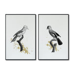 Cargar imagen en el visor de la galería, Set Cuadros Decorativos Abstracto Negro Arena 2 - 264 - Diptico Boceto de Pájaros Arte de Aves En Blanco, Negro y Dorado Oro
