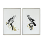 Cargar imagen en el visor de la galería, Set Cuadros Decorativos Abstracto Negro Arena 2 - 264 - Diptico Boceto de Pájaros Arte de Aves En Blanco, Negro y Dorado Oro
