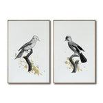 Cargar imagen en el visor de la galería, Set Cuadros Decorativos Abstracto Negro Arena 2 - 264 - Diptico Boceto de Pájaros Arte de Aves En Blanco, Negro y Dorado Oro
