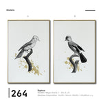 Cargar imagen en el visor de la galería, Set Cuadros Decorativos Abstracto Negro Arena 2 - 264 - Diptico Boceto de Pájaros Arte de Aves En Blanco, Negro y Dorado Oro
