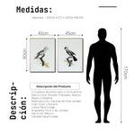 Cargar imagen en el visor de la galería, Set Cuadros Decorativos Abstracto Negro Arena 2 - 264 - Diptico Boceto de Pájaros Arte de Aves En Blanco, Negro y Dorado Oro
