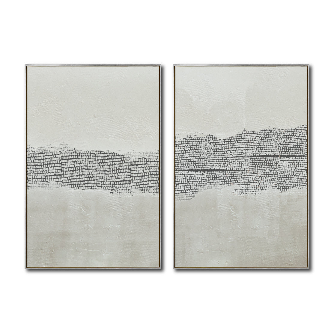 Set Cuadros Decorativos Abstracto Negro Arena 2 - 265 -Díptico Moderno y Minimalista Estilo Boho con Texturas en Nonos Neutros