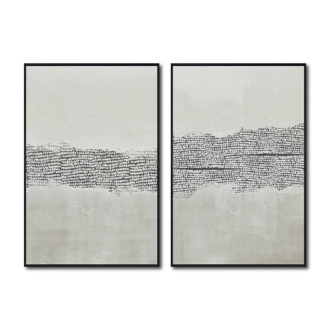Set Cuadros Decorativos Abstracto Negro Arena 2 - 265 -Díptico Moderno y Minimalista Estilo Boho con Texturas en Nonos Neutros