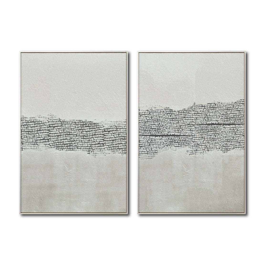 Set Cuadros Decorativos Abstracto Negro Arena 2 - 265 -Díptico Moderno y Minimalista Estilo Boho con Texturas en Nonos Neutros