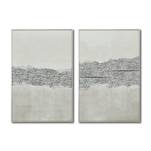 Set Cuadros Decorativos Abstracto Negro Arena 2 - 265 -Díptico Moderno y Minimalista Estilo Boho con Texturas en Nonos Neutros