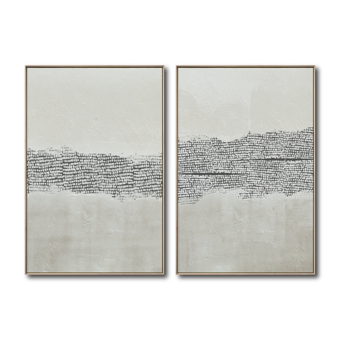 Set Cuadros Decorativos Abstracto Negro Arena 2 - 265 -Díptico Moderno y Minimalista Estilo Boho con Texturas en Nonos Neutros