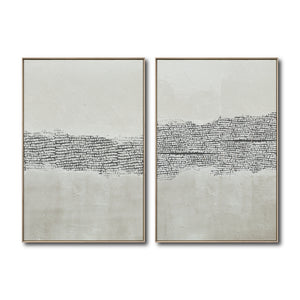 Set Cuadros Decorativos Abstracto Negro Arena 2 - 265 -Díptico Moderno y Minimalista Estilo Boho con Texturas en Nonos Neutros
