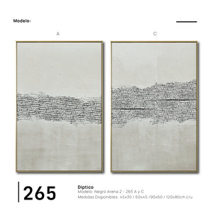 Set Cuadros Decorativos Abstracto Negro Arena 2 - 265 -Díptico Moderno y Minimalista Estilo Boho con Texturas en Nonos Neutros