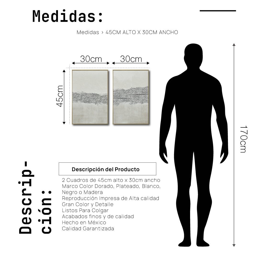 Set Cuadros Decorativos Abstracto Negro Arena 2 - 265 -Díptico Moderno y Minimalista Estilo Boho con Texturas en Nonos Neutros
