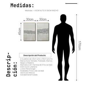 Set Cuadros Decorativos Abstracto Negro Arena 2 - 265 -Díptico Moderno y Minimalista Estilo Boho con Texturas en Nonos Neutros