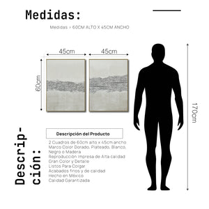 Set Cuadros Decorativos Abstracto Negro Arena 2 - 265 -Díptico Moderno y Minimalista Estilo Boho con Texturas en Nonos Neutros