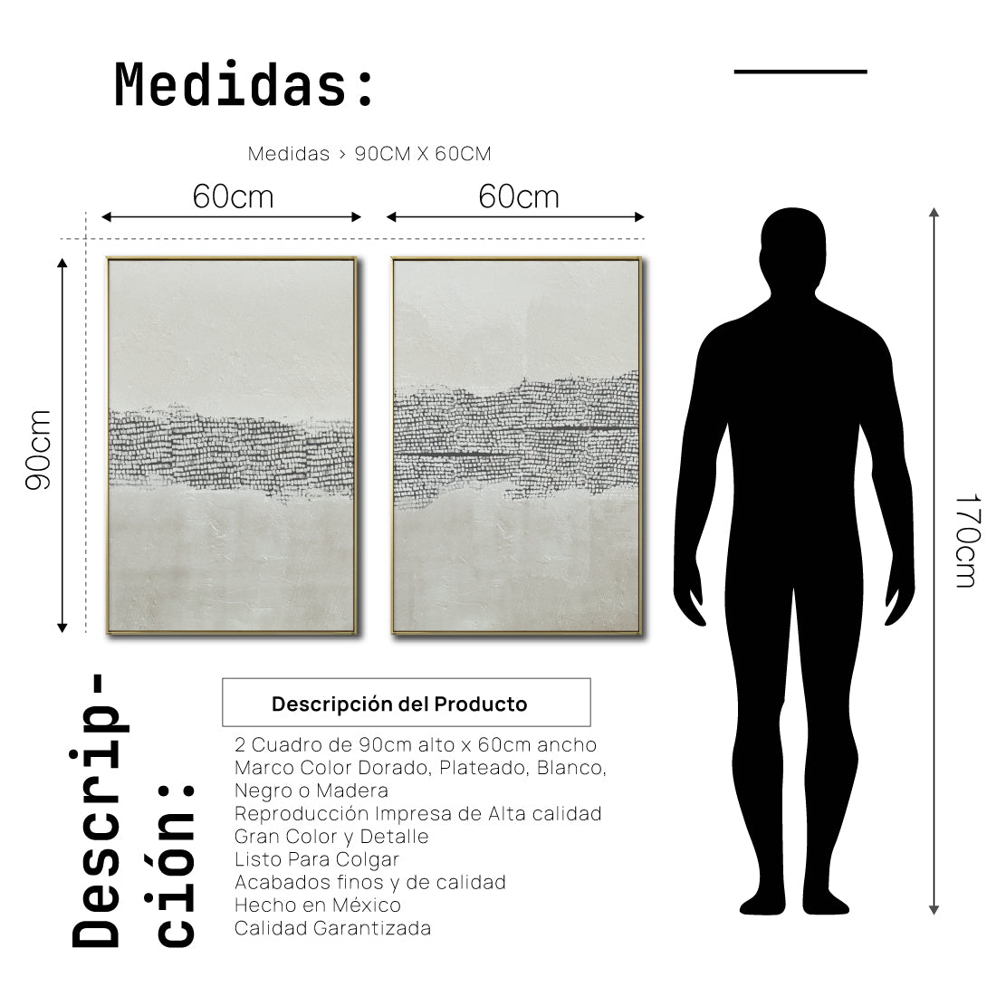 Set Cuadros Decorativos Abstracto Negro Arena 2 - 265 -Díptico Moderno y Minimalista Estilo Boho con Texturas en Nonos Neutros