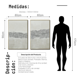 Set Cuadros Decorativos Abstracto Negro Arena 2 - 265 -Díptico Moderno y Minimalista Estilo Boho con Texturas en Nonos Neutros