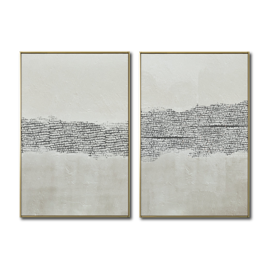 Set Cuadros Decorativos Abstracto Negro Arena 2 - 265 -Díptico Moderno y Minimalista Estilo Boho con Texturas en Nonos Neutros