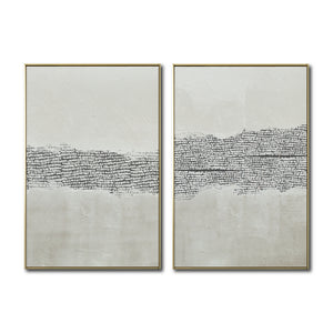 Set Cuadros Decorativos Abstracto Negro Arena 2 - 265 -Díptico Moderno y Minimalista Estilo Boho con Texturas en Nonos Neutros