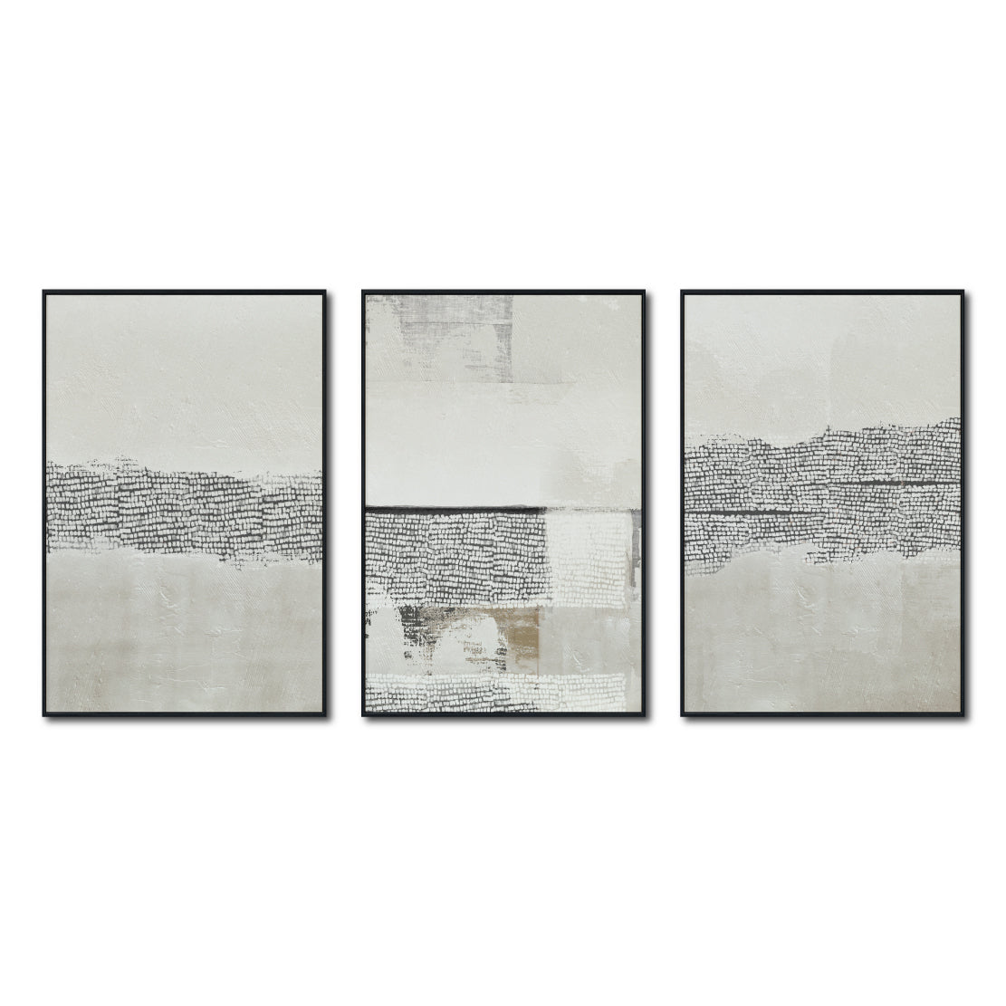 Set Cuadros Decorativos Abstract Colors 2 - 265 - Triptico Moderno y Elegante Arte Estilo Boho con Textura en Tonos Neutros