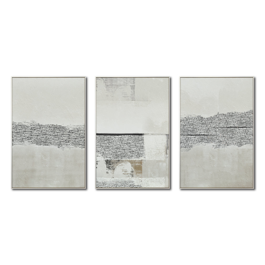 Set Cuadros Decorativos Abstract Colors 2 - 265 - Triptico Moderno y Elegante Arte Estilo Boho con Textura en Tonos Neutros