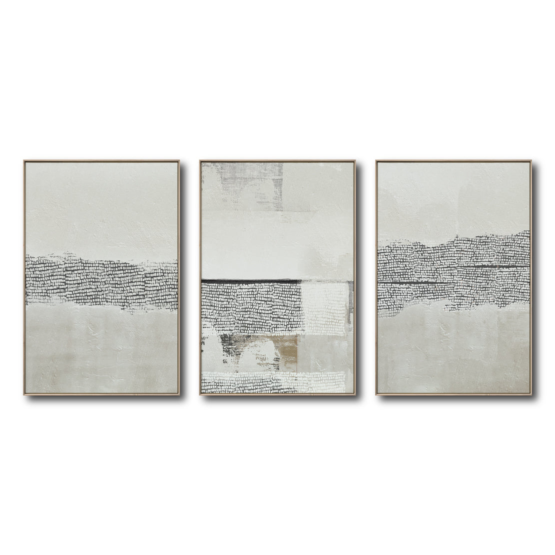 Set Cuadros Decorativos Abstract Colors 2 - 265 - Triptico Moderno y Elegante Arte Estilo Boho con Textura en Tonos Neutros